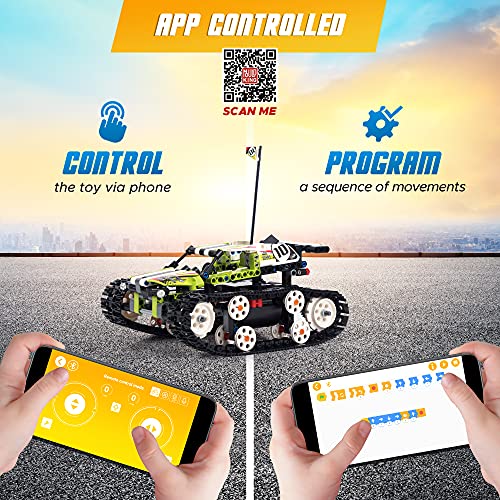 Krenzo Rc Tank For Adults - App Control Rc Stem 400+ Pcs Building Block - Rc Tank Toy Kit For 14+ Age - Perfect Educational Toys Gift For Boys - Remote Control Tank For Kids And Teens #TOP4