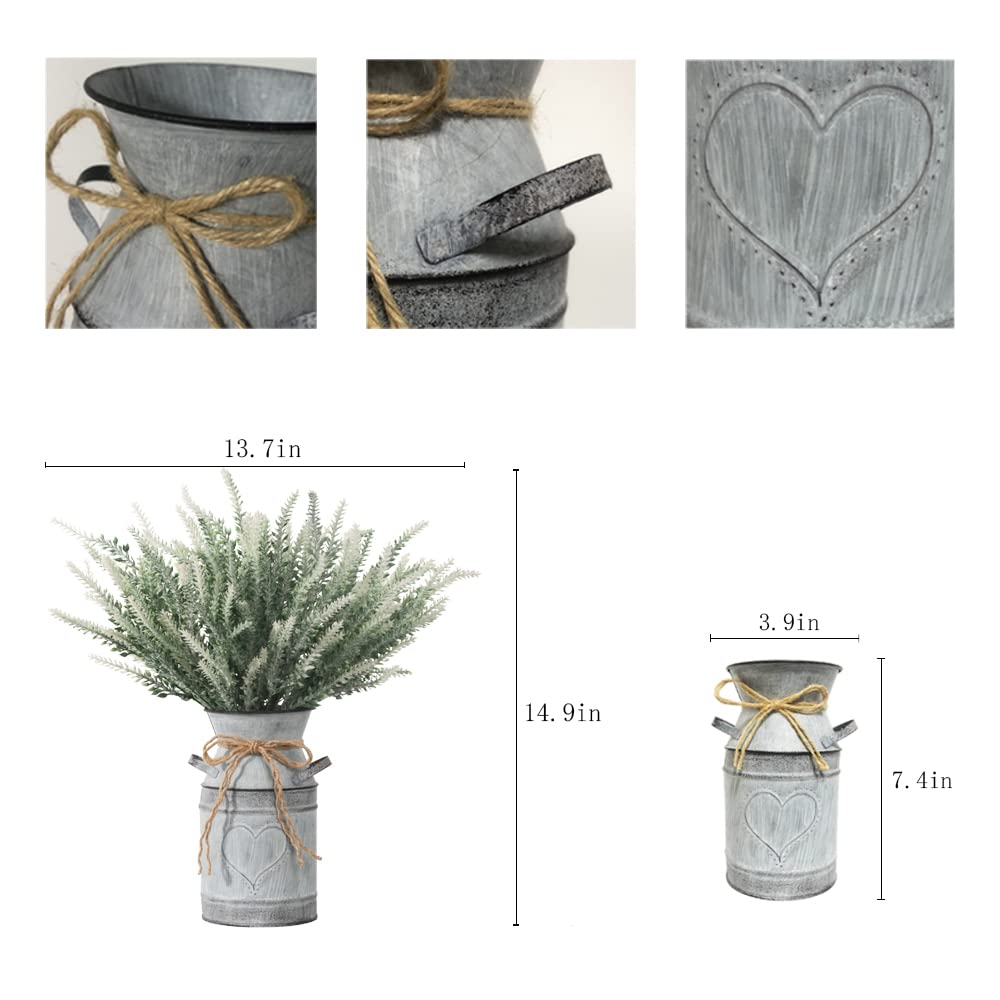 LESING Künstlicher Lavendel Mit Metallvase - 6 Stiele, 36,8 Cm, Vintage-Look, Für Wohnzimmer, Küche, Bauernhaus-Deko