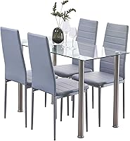 Vista 1 de Juego de mesa y silla de comedor de 5 piezas, juego de mesa de comedor para 4 mesas de cocina con 4 sillas, mesa rectangular de cristal con 4 sillas