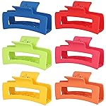 3.5 Inch Square Hair Clips for Women 6 Pack Hair Claw Clips Medium Claw Clips for Thick Thin Hair Rectangle Banana Jaw Hair Accessories for Women Girls -Dopamine