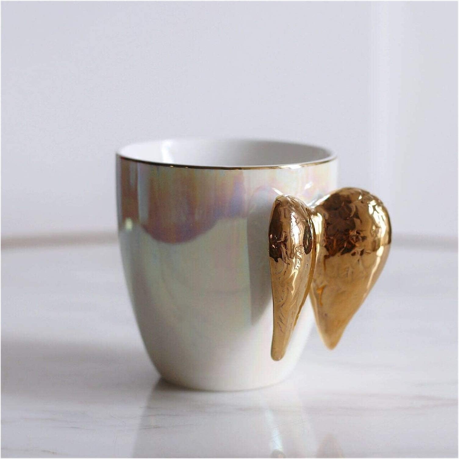 DWhui Ceramic Cup Coffee Mugs Tea Cup Porcelain MugMugs Coffee Cups Saucers Tea Glasses Golden Angel Wings Ceramic Mug Pearlescent Colorful Gold Cup Coffee Cup