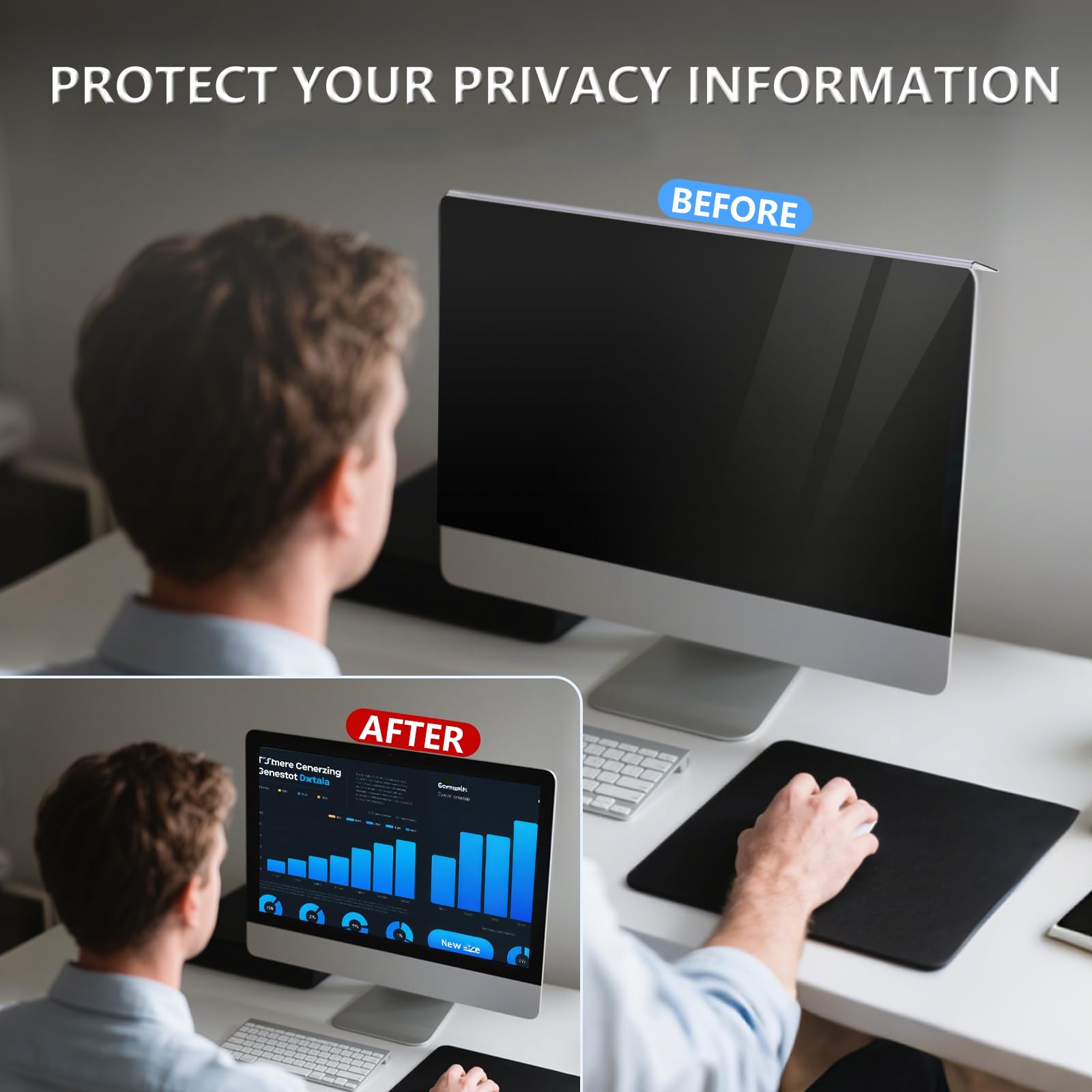 Película protectora de pantalla con filtro de luz azul, protector de privacidad para computadora de 18 a 32 pulgadas, acrílico extraíble, protección antiespía para confidencialidad de datos