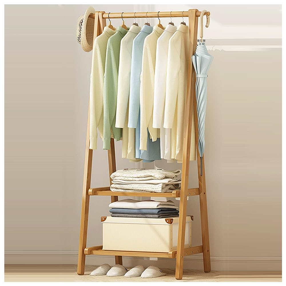 XDLEDMKIZ Sturdy Wooden Coat Rack with Shoe Storage, Free Standing Clothes Rail for Entryway, Hallway, Living Room, Office, Bedroom - Available in 66CM/86CM/116CM, Suppor