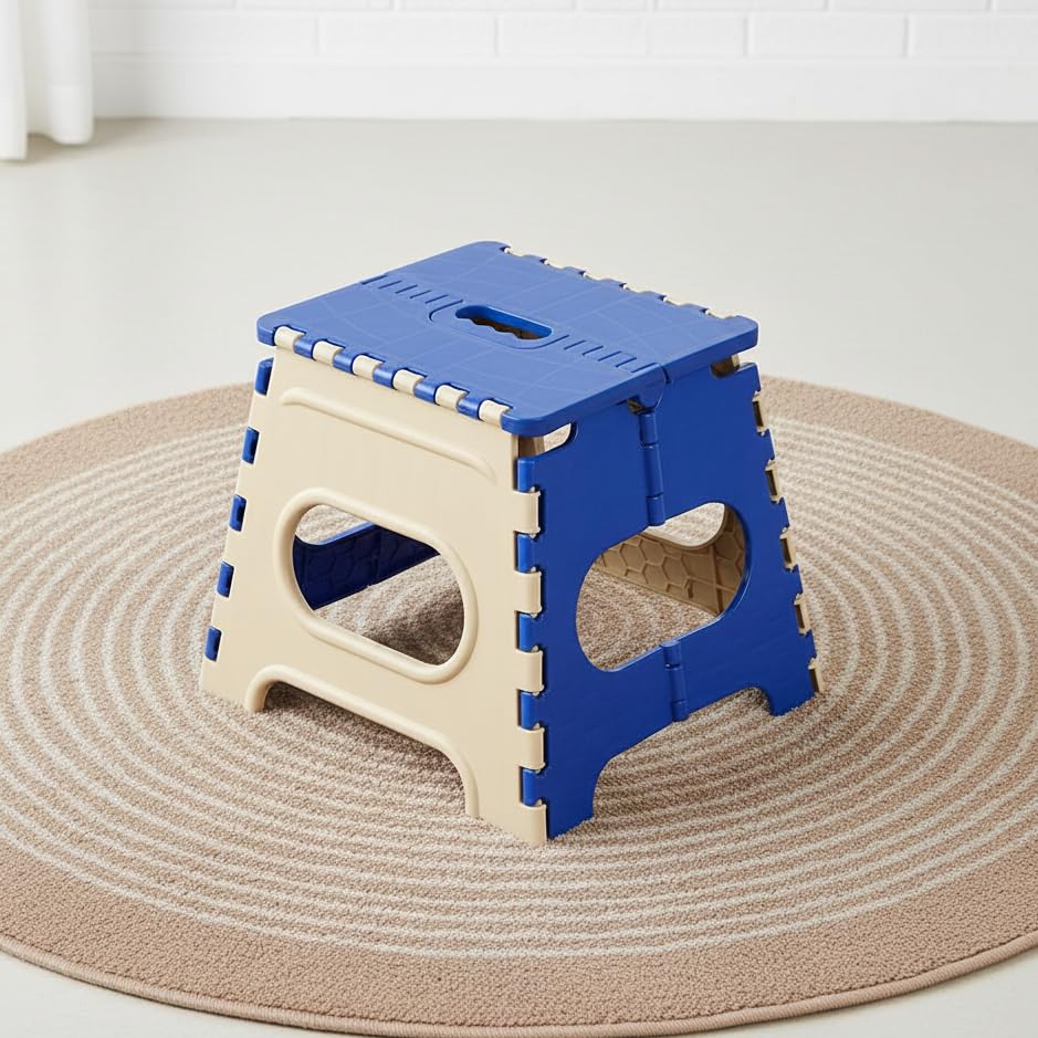 Image of U-MAX 12 Inch Folding Stool - Compact, Portable Step Stool for Kids & Adults, Lightweight Plastic Design, Slip-Resistant, Ideal for Kitchen, Bathroom, Camping & Travel (Blue / 12 inch)