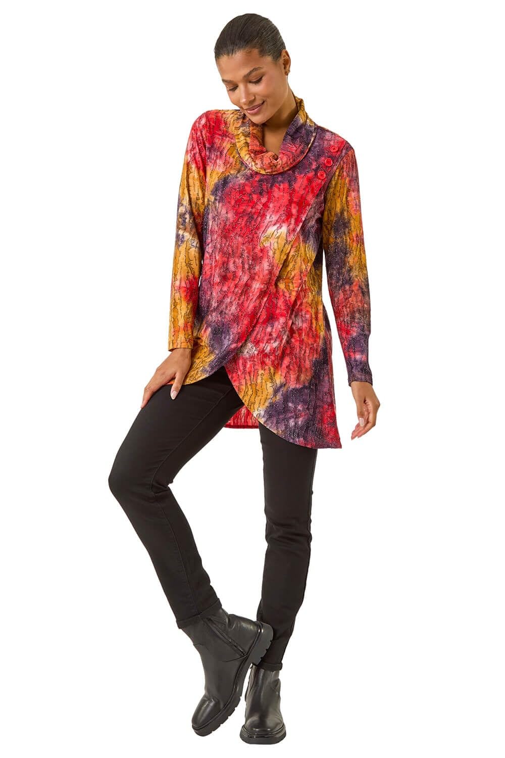 Roman Women's Red Textu Burnout Cowl Neck Top Size 20