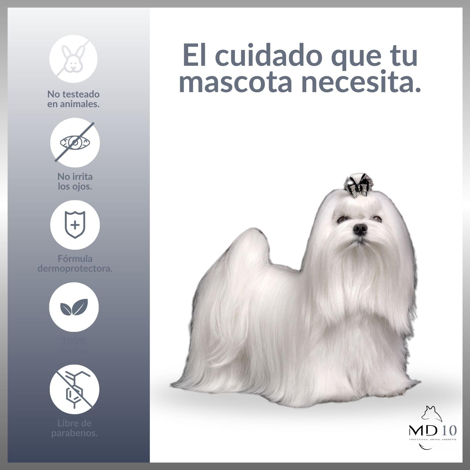 Champú para Bichón Maltés - Champú para Perros Hidratante y Dermoprotector con Vitamina D-Pantenol - Realza el Blanco Natural del Pelo - Vegano - Fabricado en España - 2 l - MD-10 COLLECTION