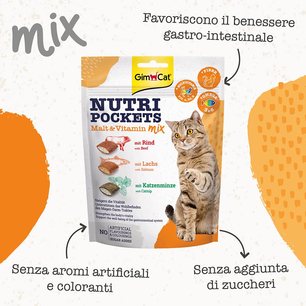 GimCat Nutri Pockets Mix Malto & Vitamina Snack croccante per gatti con ripieno cremoso 150 g