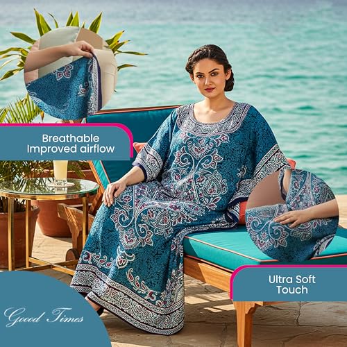 Image of Goood Times Plus Size Kaftan Long Maxi Kimono for Women, 52 inch Length, 3 /4 Sleeves, Caftan Nightgown for Women