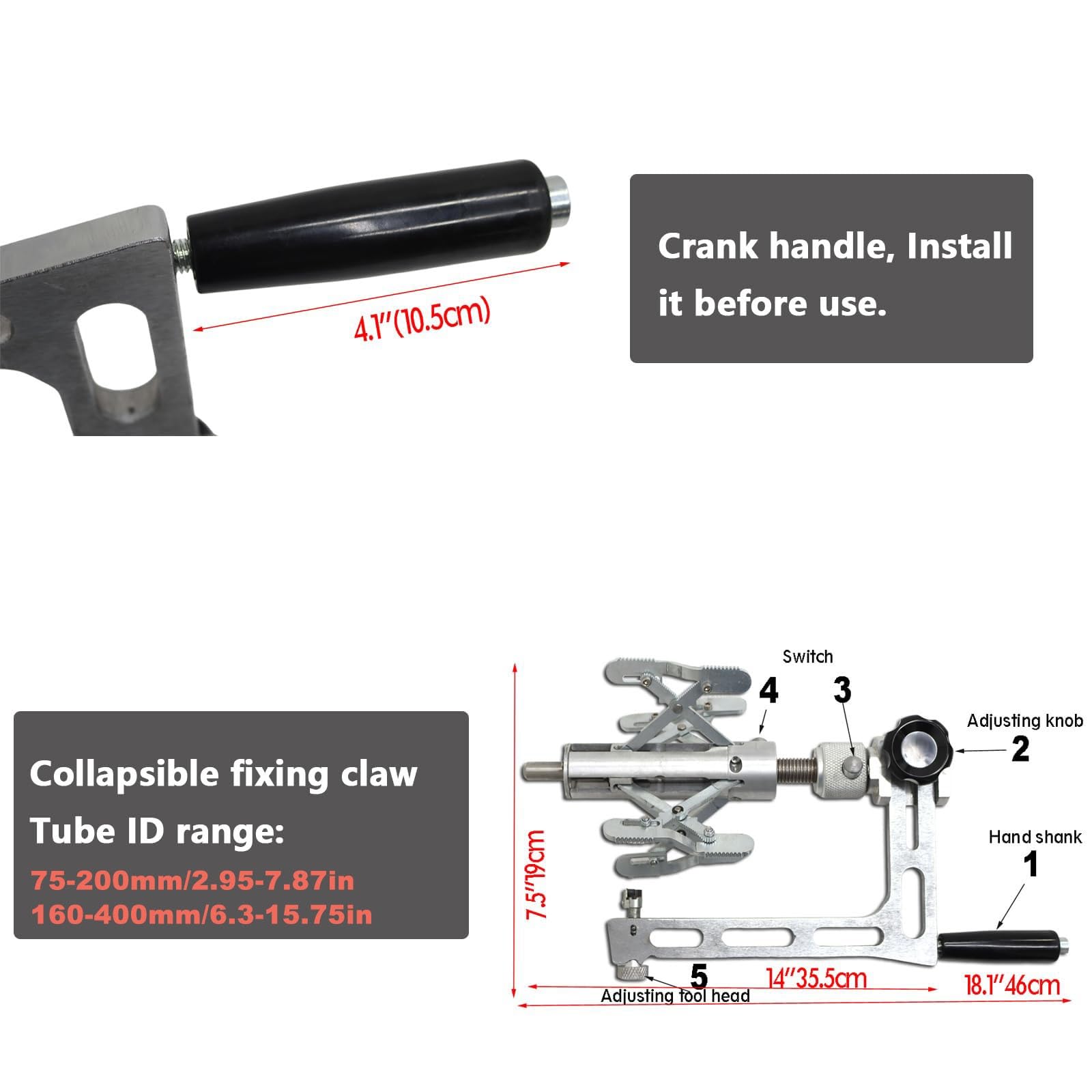 Raschietto rotante manuale per tubi in polietilene, pialla in lega di alluminio per raschiare e rimuovere l'ossidazione, compatibile con tubi da 75-200 mm