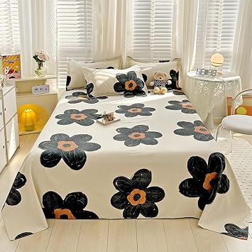 CLOTHKNOW Black Sunflower Sheet Set Full Size 4Pieces Bedding Sheet Sets