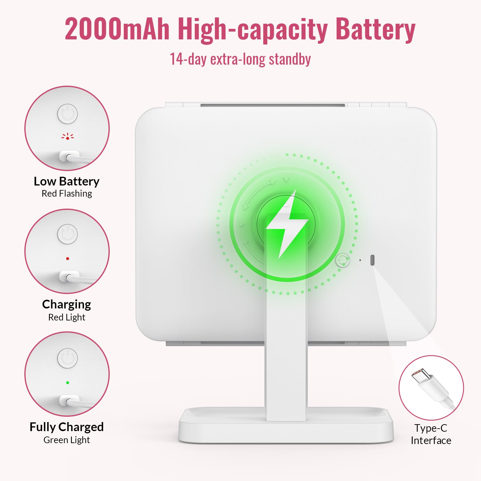 EASEHOLD Rechargeable Trifold Lighted Makeup Vanity Mirror