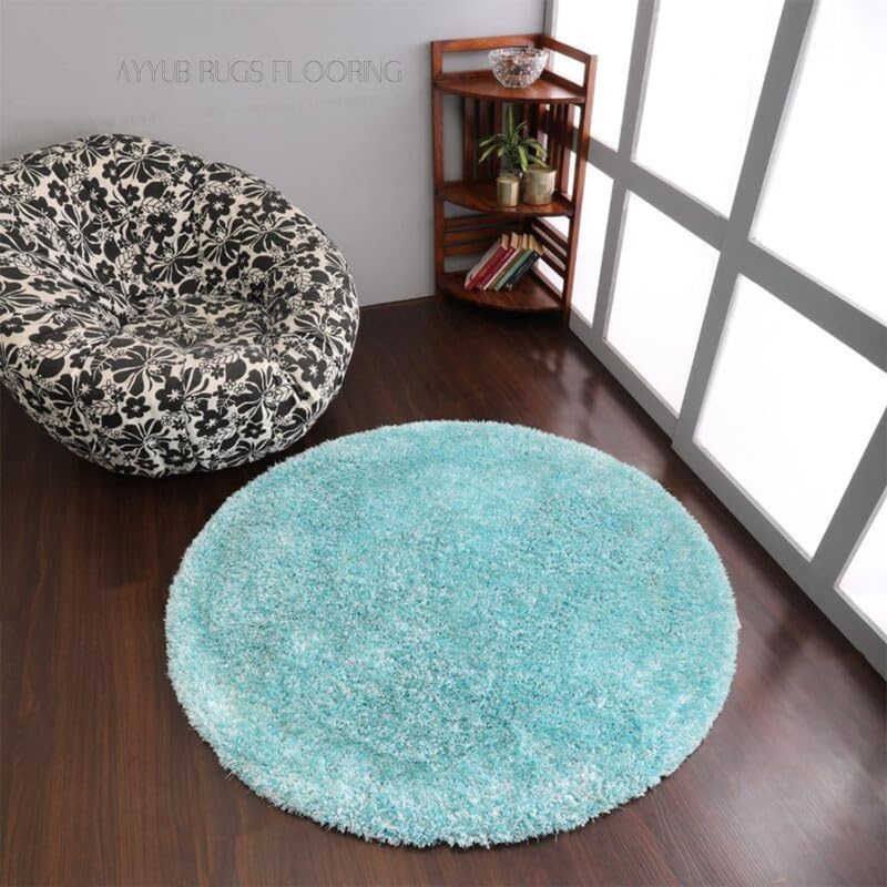 Image of CD Carpet Anti Slip Shaggy Fluffy Fur Rugs and Carpet for Living Room Bedroom Kids Room Plain Circle Carpets for Home with 2 Inch Thickness (Color Sky Blue /Plain Size 3x3 Feet Round)