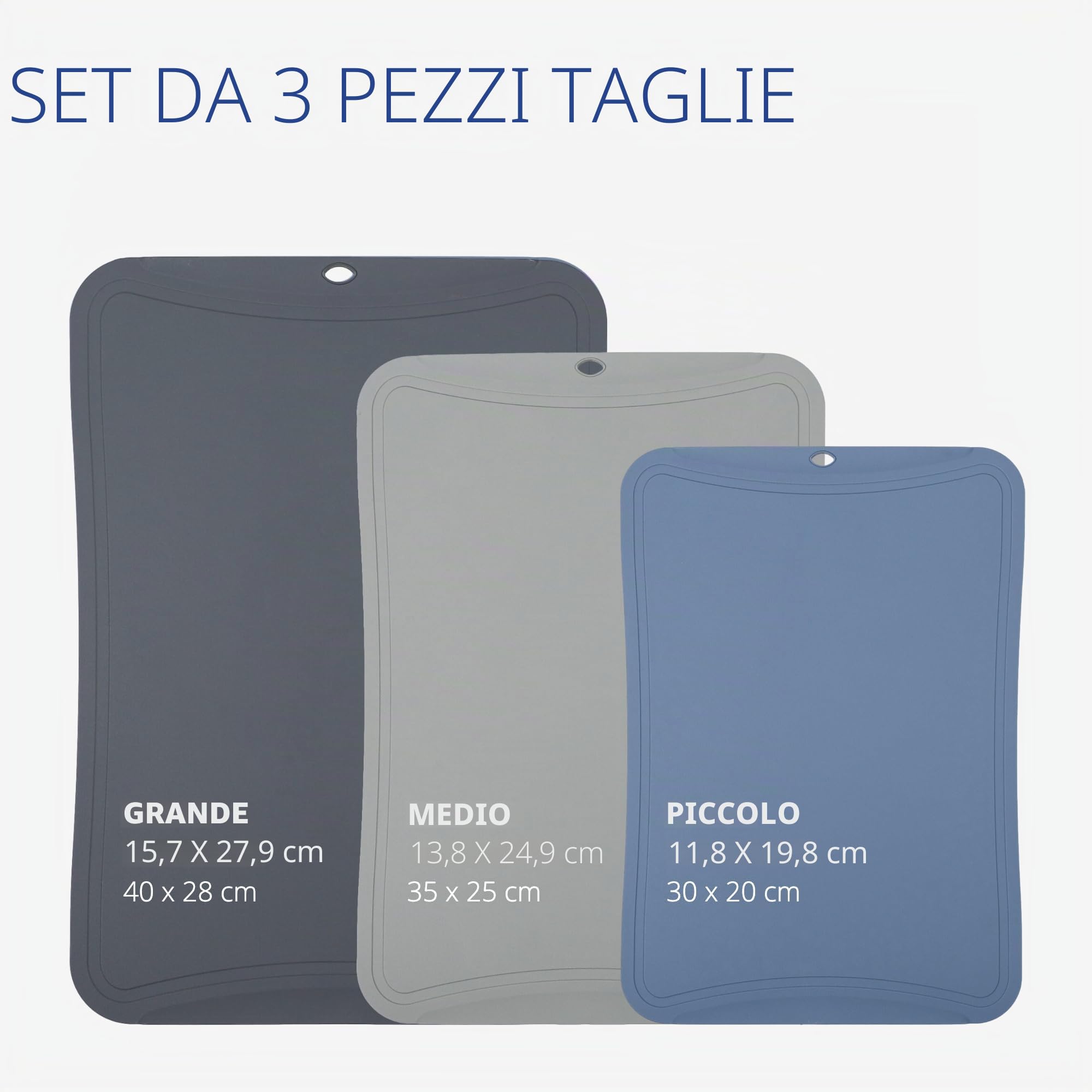 BLUE GINKGO Tappetini da Taglio TPU [Set di 3] – Taglieri da Cucina Flessibili, Antigraffio e Durevoli Made in Korea (Grigio Scuro, Grigio Chiaro, Blu)