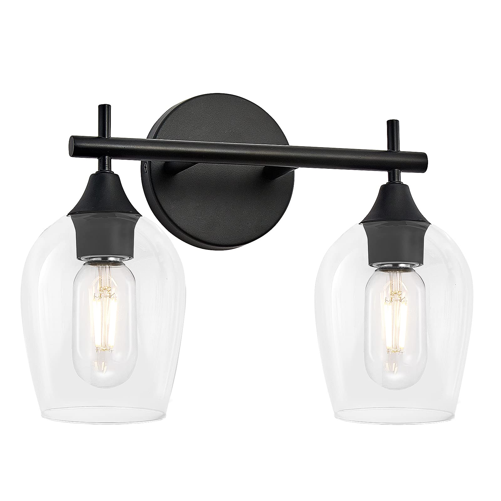 DUJAHMLAND 2-Light Bathroom Vanity Light fixtures,Industrial Black Metal Wall Sconce with Wine Glass Shade.Modern Wall Mount Lamp for Bedroom,Living Room,Hallway. (Black, 2-Light)