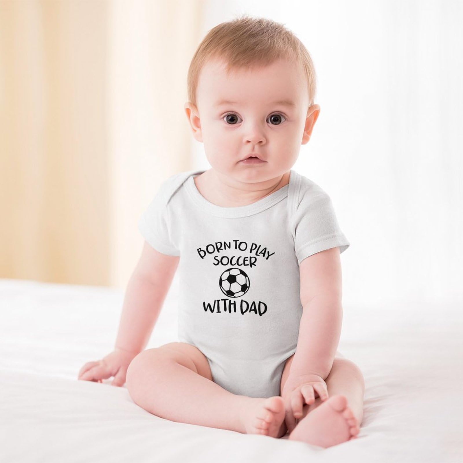 WOOYONGING Born to Play Soccer with Dad Daddy Romper Newborn Girls Romper Short Sleeve Baby Boy Romper White Baby Romper 6-9 Months