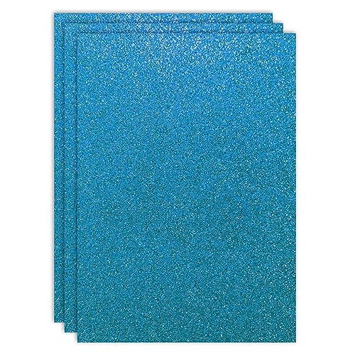RAYLU PAPER - Cartulinas Purpurina de Colores Tamaño A4 y 200g/m² de Grosor, Hojas de Papel de Cartulina con Purpurina Brillante para Manualidades, Pack de 3 Unidades (Azul Claro)