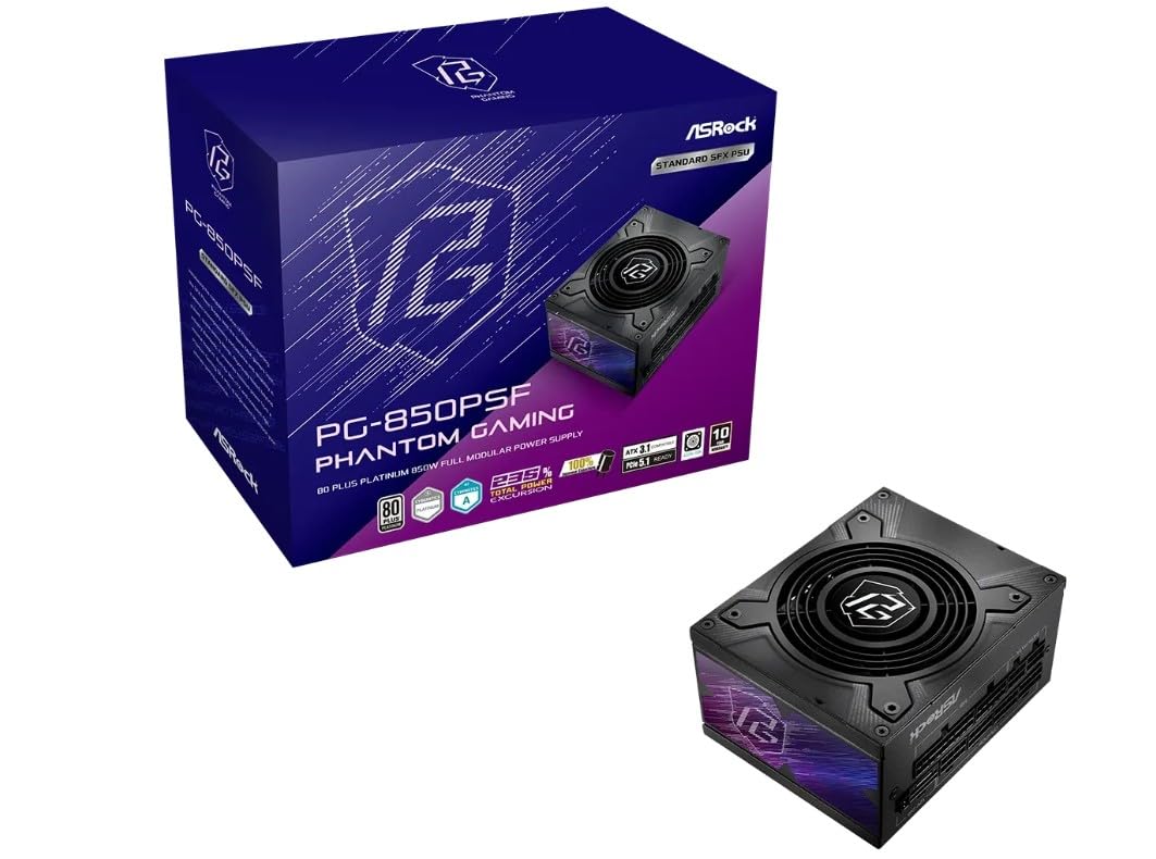 ASRock Phantom Gaming PG-850PSF SFX PSU 1000W 80Plus & Cybenetics Platinum Full Modular ATX3.1 & PCIe5.1 Ready mit Dual Color 12V-2x6 Kabel