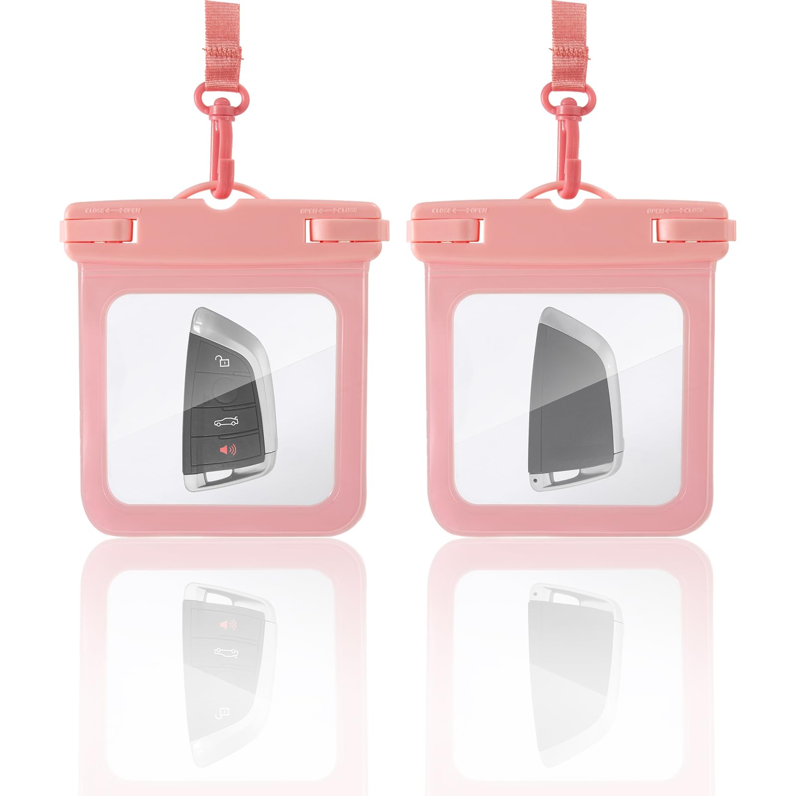 2 Pack Waterproof Key Pouch for Swimming,Waterproof Pouch Wallet with D Buckle and Lanyard for Credit Card ID Entry Remote Badge Cash Driver License Water Sports (Pink)