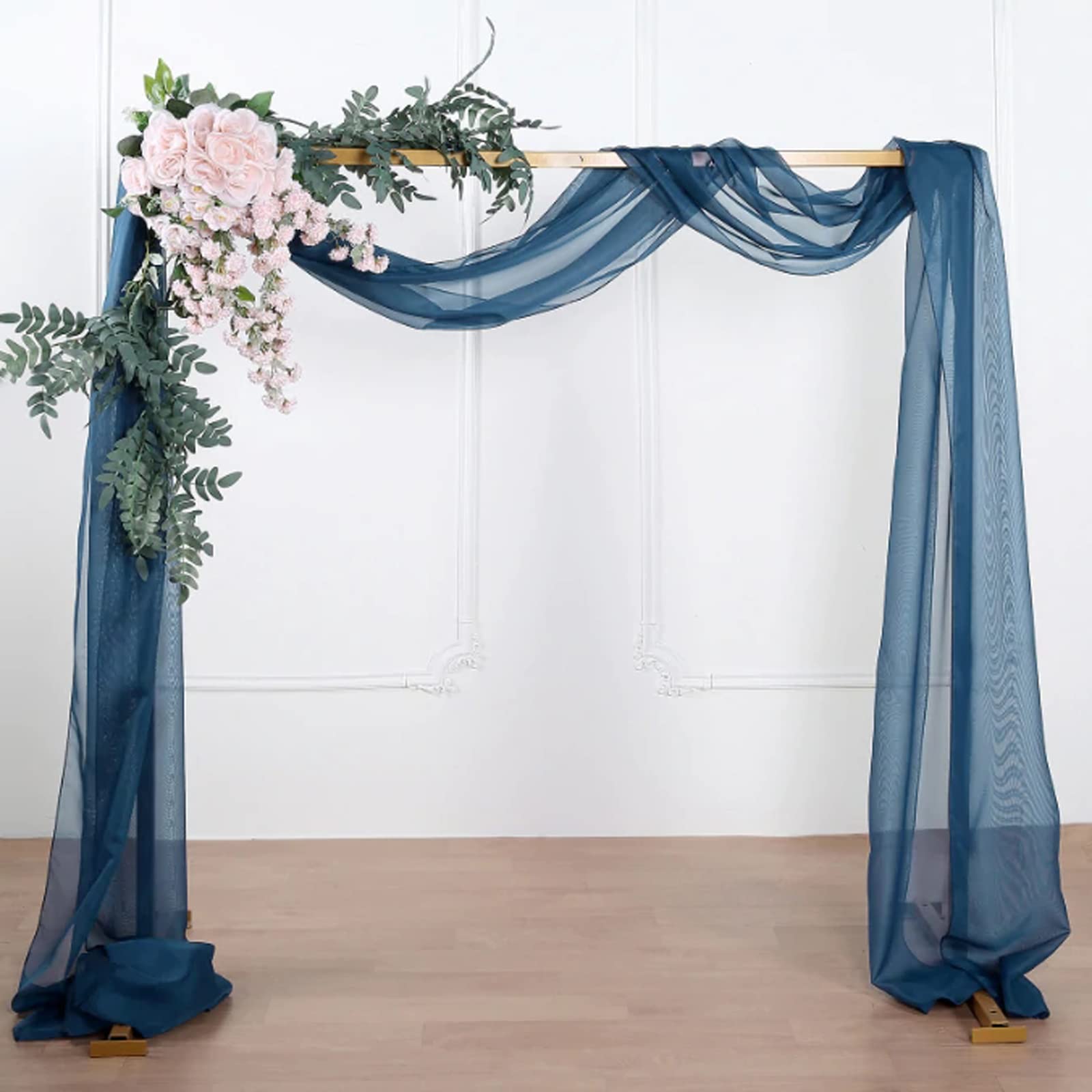 HEMEIREN Wedding Arch Drape Organza Fabric 1.3X10M Table Runner Sheer Voile Scarf Draping Panels for Wedding Backdrop Ceremony Reception Decorations (White) (Navy Blue)