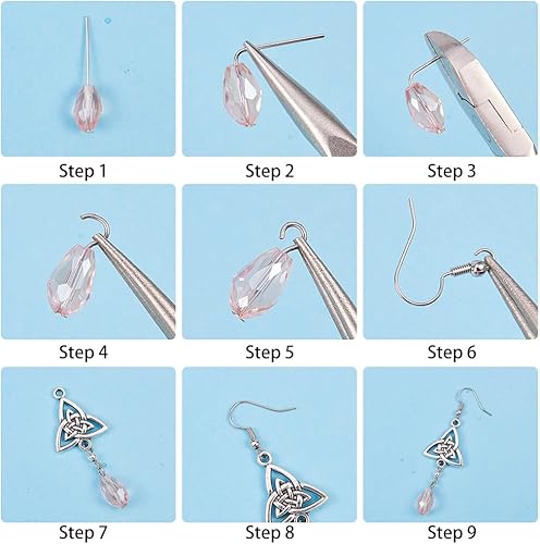 Miniatura 11 de SUNNYCLUE 1 caja de 8 pares de aretes de nudo celta de plata antigua, aretes colgantes de perlas, kit de inicio de fabricación de joyas