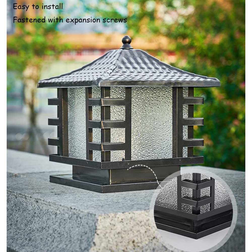 Klasyczna czarna odporna na rdzę lampa podłogowa ogrodowa z zewnętrznym filarem z zasianego szkła E27 lampa zewnętrzna do ogrodzenia, tarasu, trawnika, patio, dekoracji ogrodu, nadaje się do słupków