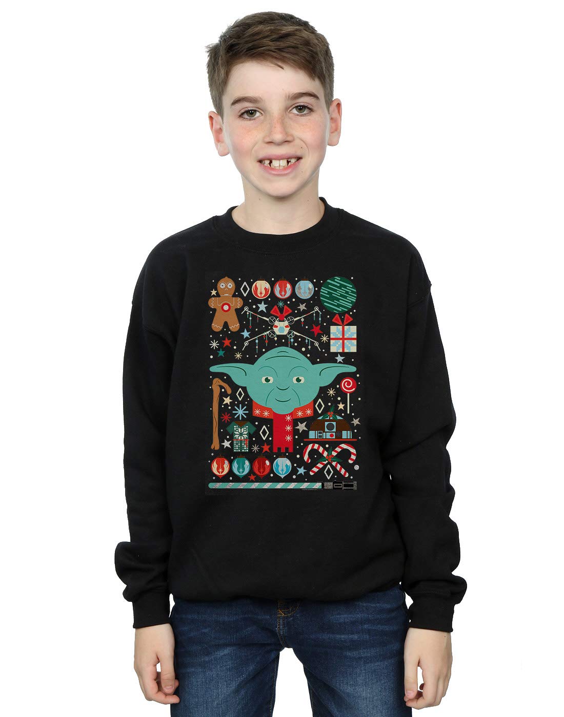 Absolute Cult Star Wars Boys Yoda Christmas Sweatshirt Black 5-6 Years