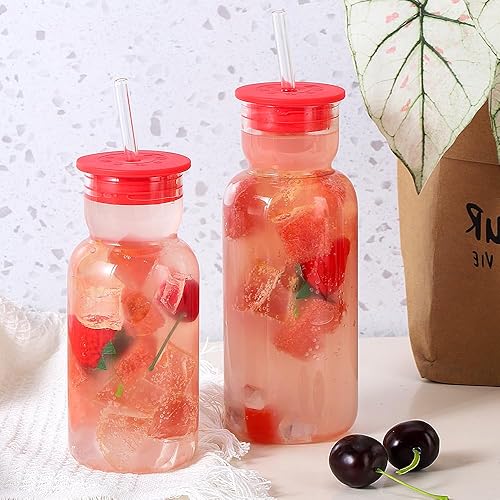 Miniatura 6 de Vasos de vidrio de 17 onzas con tapa y pajilla, vaso de vidrio con popote y tapa, cristalería vintage para whisky, cóctel, jugo de cerveza, tazas de