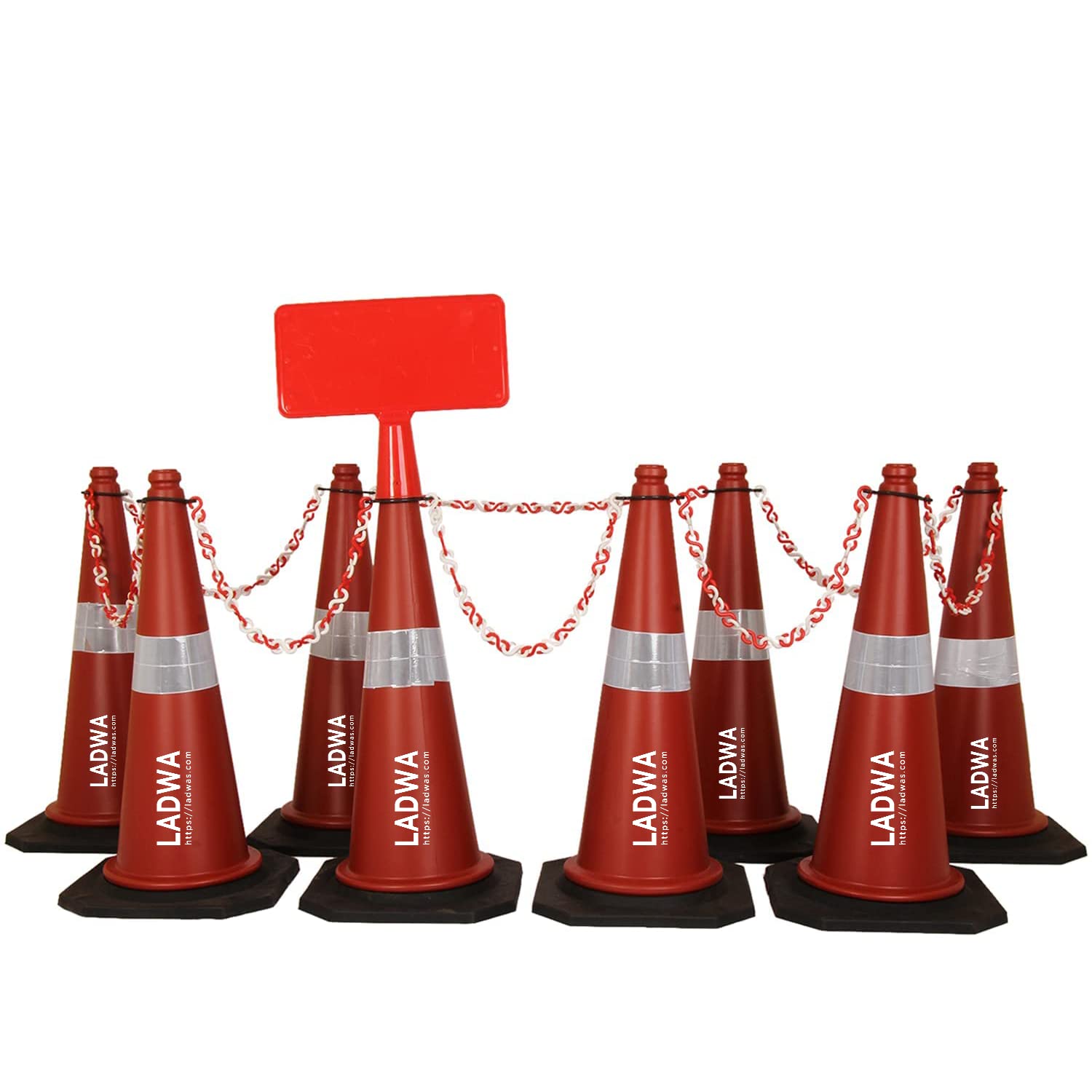 LADWA 750mm Combo of Impact Resistant Road 8 Traffic Safety Cones + 8 mtr chain + 8 Hooks & 1 Sign Plate with Reflective Strips Collar For Road Attention (B09J8H5KSN) Amazon Price History, Amazon Price Tracker