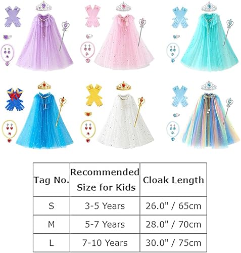 Miniatura 7 de IBTOM CASTLE Disfraz de princesa para niñas, 8 piezas, corona, vara, joyería, lentejuelas, tul, accesorios de cosplay