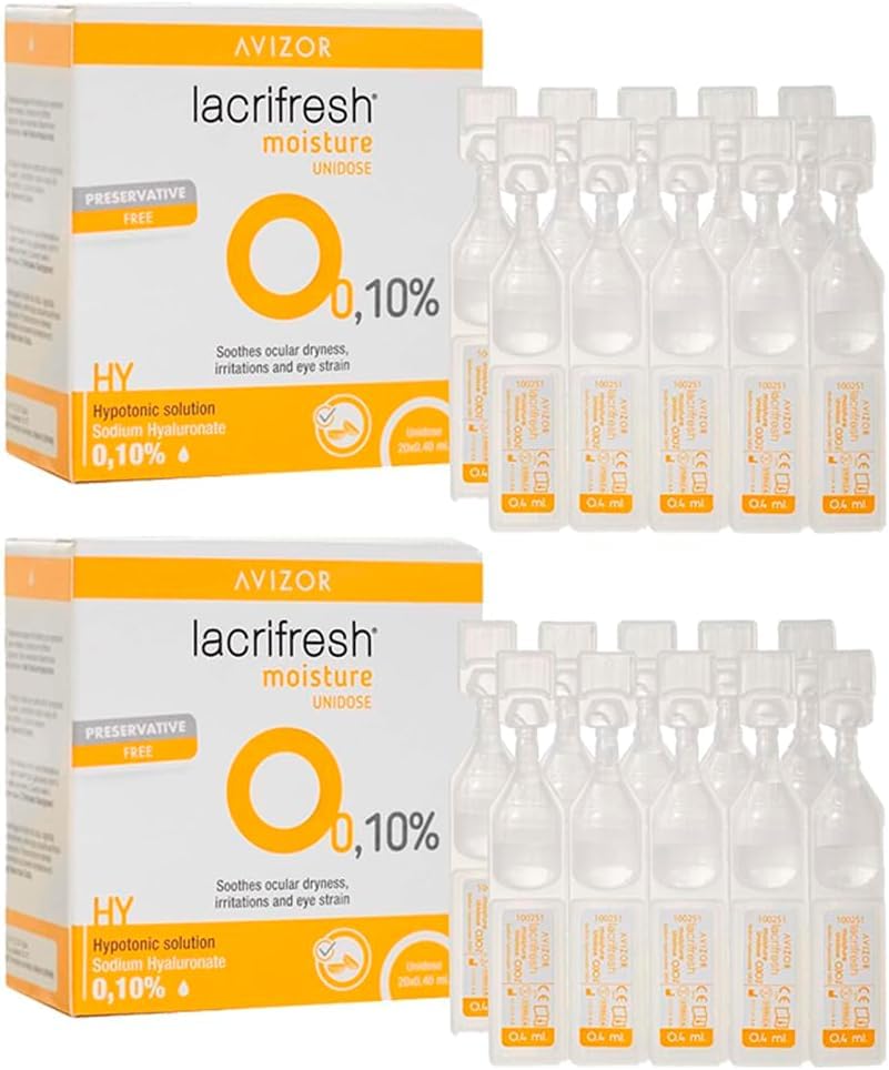 Avizor Lacrifresh Moisture Pack 2 Scatole da 20 x 0,4 ml - 40 Monodose - Idratazione Oculare Istantanea con Ialuronato di Sodio al 0,10% - Sollievo Duraturo - Secchezza Oculare Ambientale