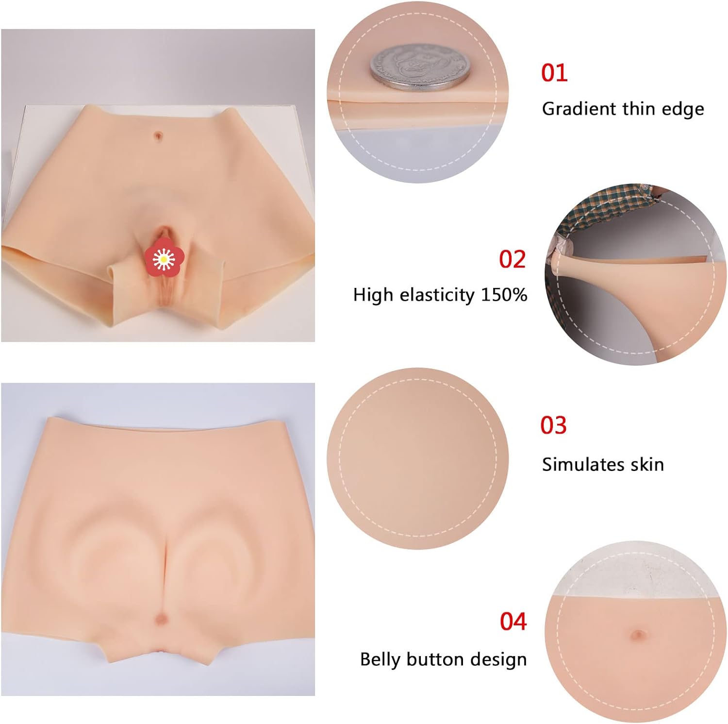 Silicone Realistic Panties Penetrable Vagina Boxer Briefs Sissy False Pussy Underwear Hiding