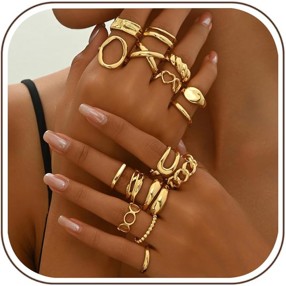ADRAMATA 10Pcs Anelli Donna Oro Set Anelli Donna Fedi Nuziali Minimalista Regolabile Anelli Placcati in Oro 14K Anelli Impilabili Aperti Mignolo Anelli per Dita Anello Pollice Anelli Argento Oro
