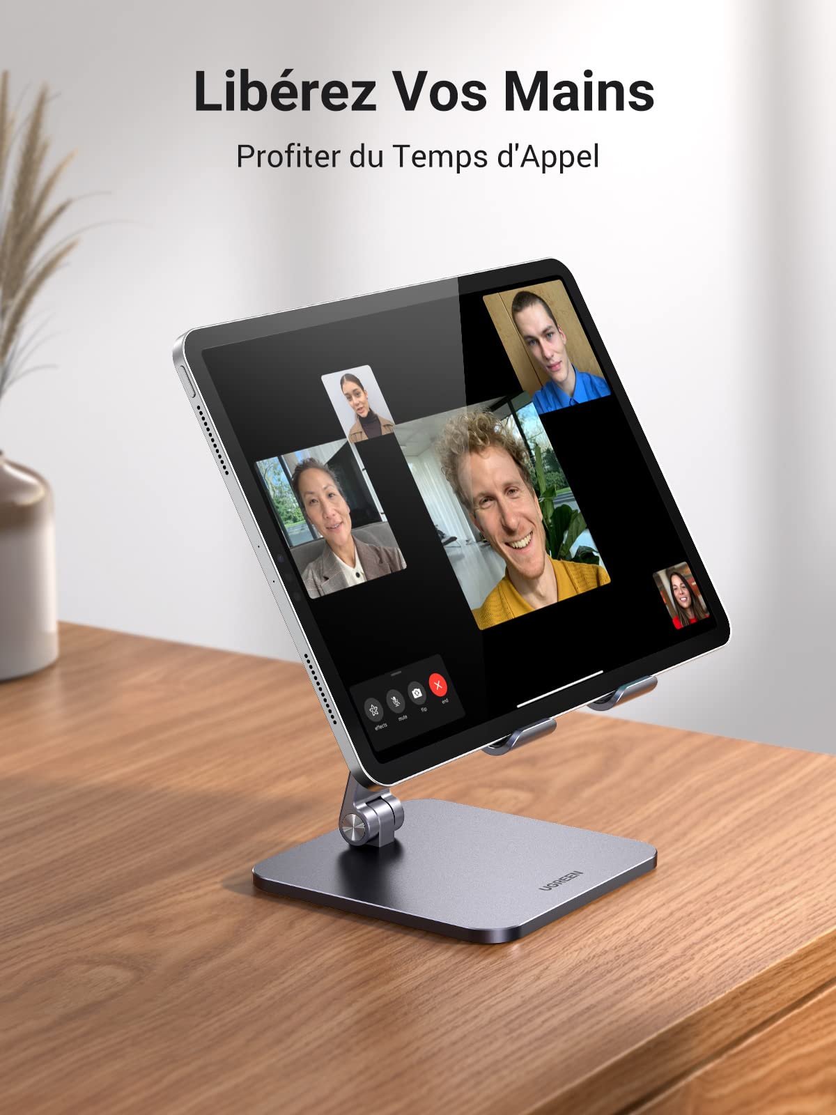 UGREEN Support Tablette Bureau Réglable Porte Téléphone Pliable en Aluminium Compatible avec iPhone 16 iPad Pro 12,9 Air 2022 Mini Galaxy Tab A9 (Gris)