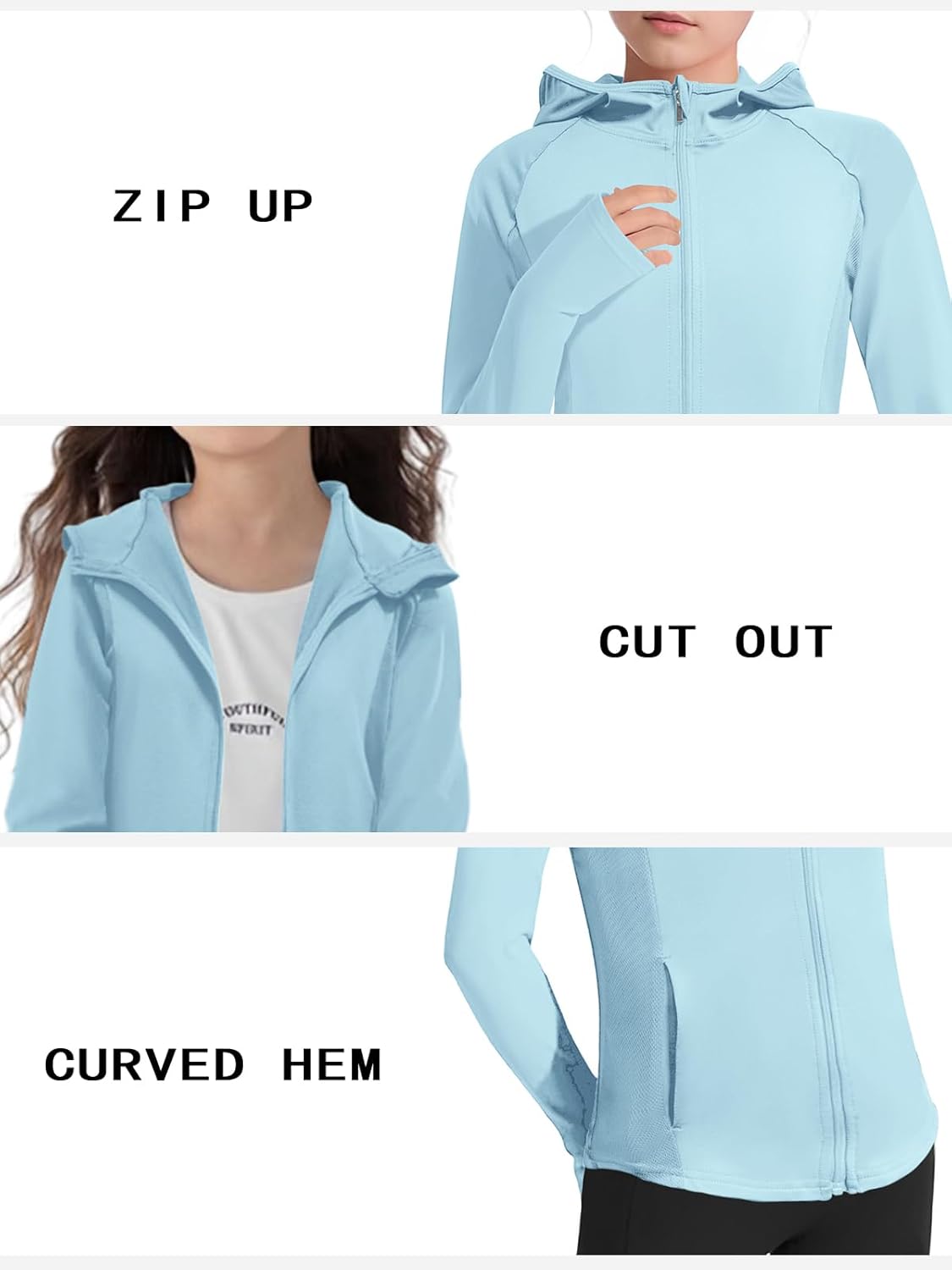 Girls Lightweight Jacket Long Sleeve Zip Up Athletic Hoodie Top UPF50+ Fishing Hiking Sun Protection Outwear - Image 5