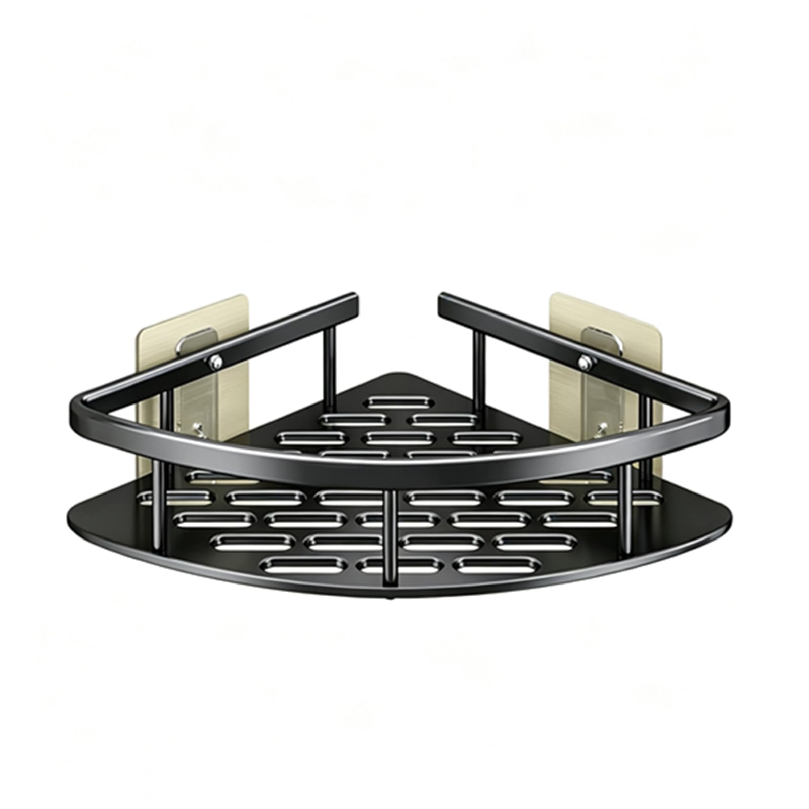Omengyan Shower shelf Bathroom shelves Shower caddy Shelf Wall-Mounted Shower Shelf, Aluminium, Matte Black, No-Drill Adhesive with Drainage Holes, Bathroom Kitchen Organiser (Corner Shower Caddy)