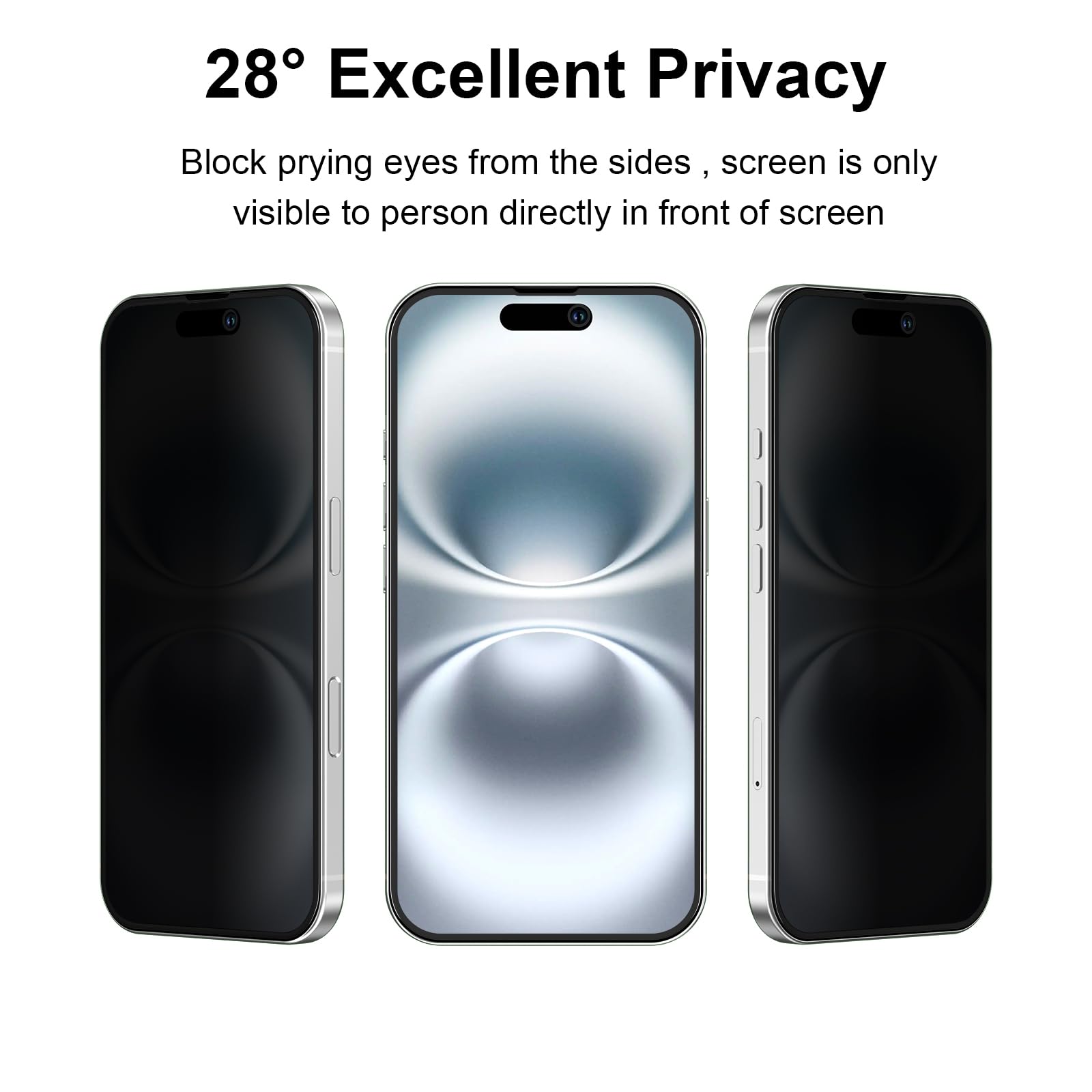 Kit de 3, Verre Trempé Anti-Espion pour iPhone 16, iPhone 15 (6,1 Pouces) Protection écran contre les Rayures - Angle de Confidentialité 28 Degrés Amélioré - Outil d'installation facile inclus (Noir)