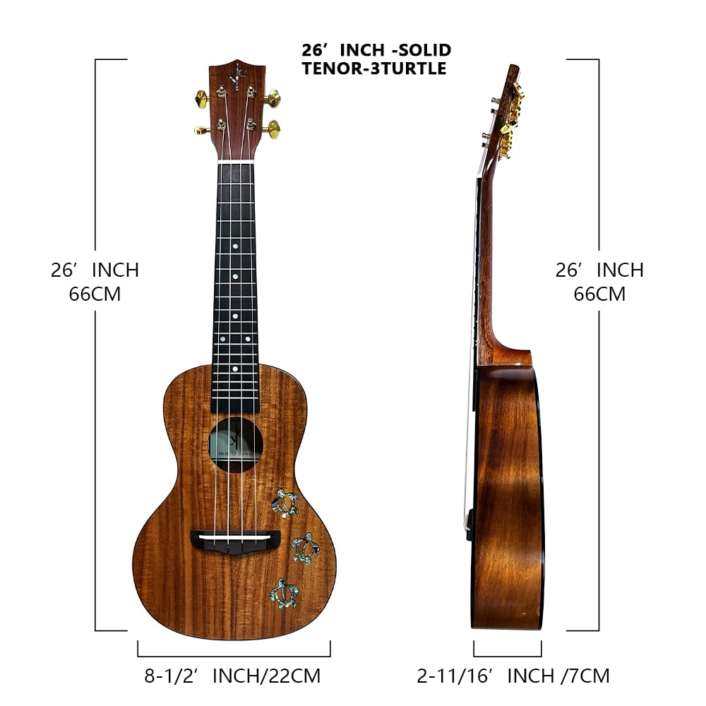 All Solid Koa Acacia Tenor 26inch With 3-Abalone Shell Hawaii Style Turtle Hand Craft Ukulele, Free Gig Bag/Box and Shipping - Image 3