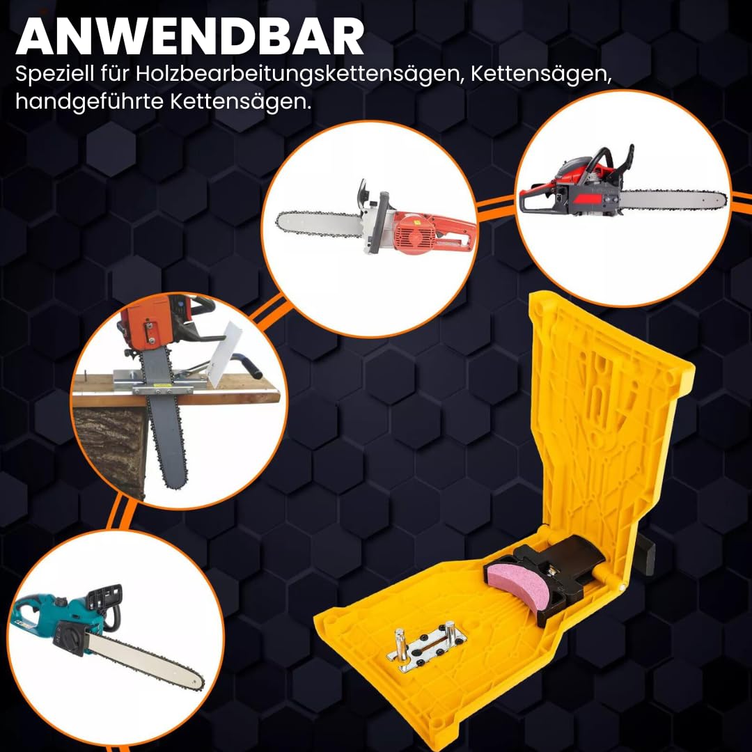 garten stadl UltraSaw - das Original - Universal Kettenschärfer für jede Kettensäge Tragbares Kettenschärfgerät für schnelle und präzise Schärfung, inklusive 1 Schleifstein