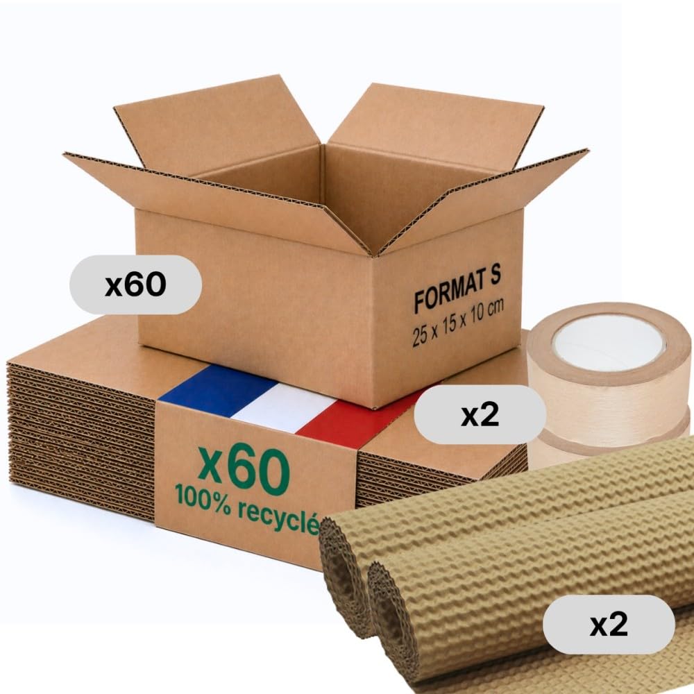 Opakowanie kartonowe S - Zestaw 60 + ochrona papieru + klej papierowy - 25x15x10 cm - Wzmocniony - 100% nadający się do recyklingu - kosmetyki, akcesoria, format A6 - Life Pack