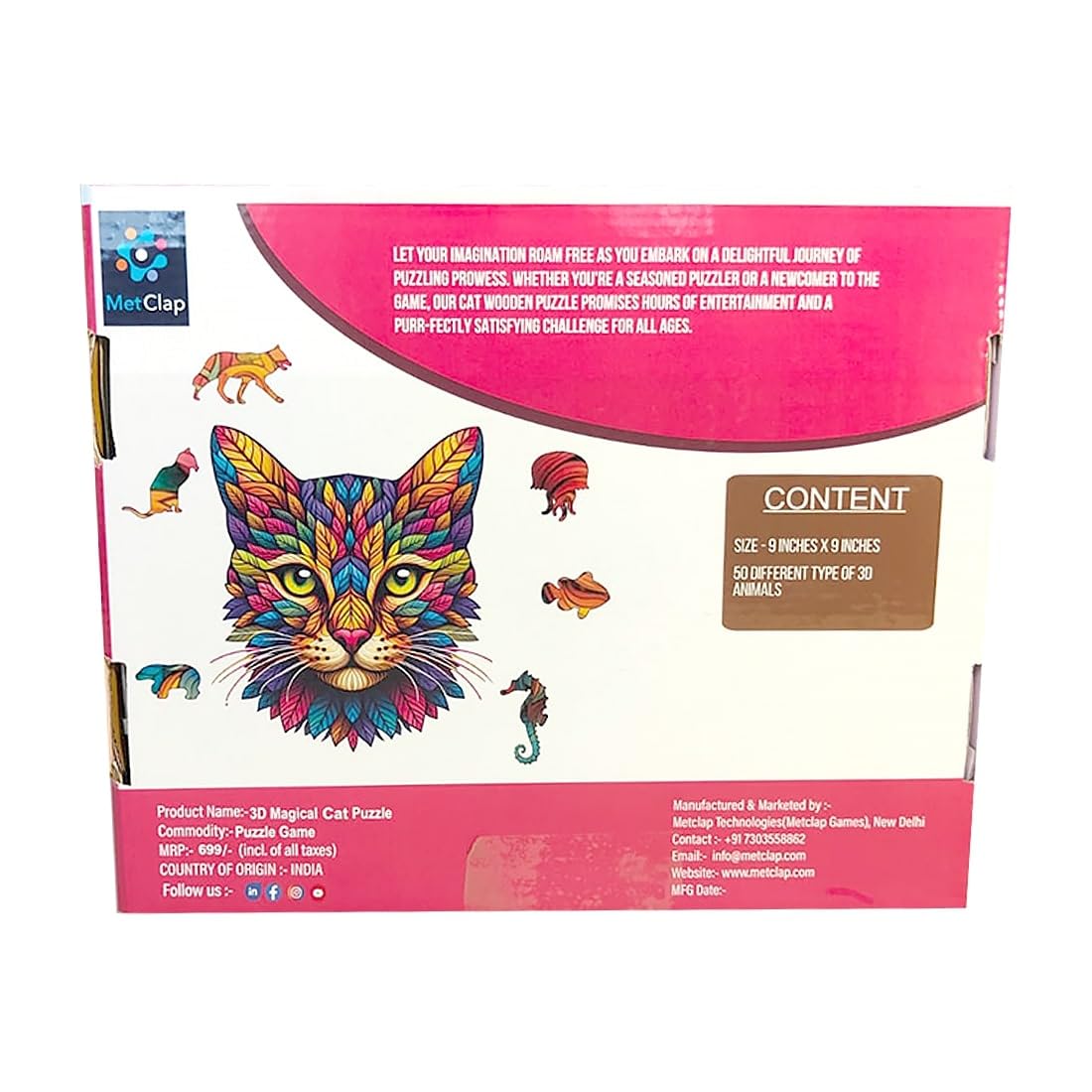 Metclap Wooden cat Puzzle - Educational Toy for Kids | 50 Piece Jigsaw Puzzles | Brain Teaser for Adults | Travel & | Fun & Engaging Game for All Ages | Ideal Gift for Toddlers 2