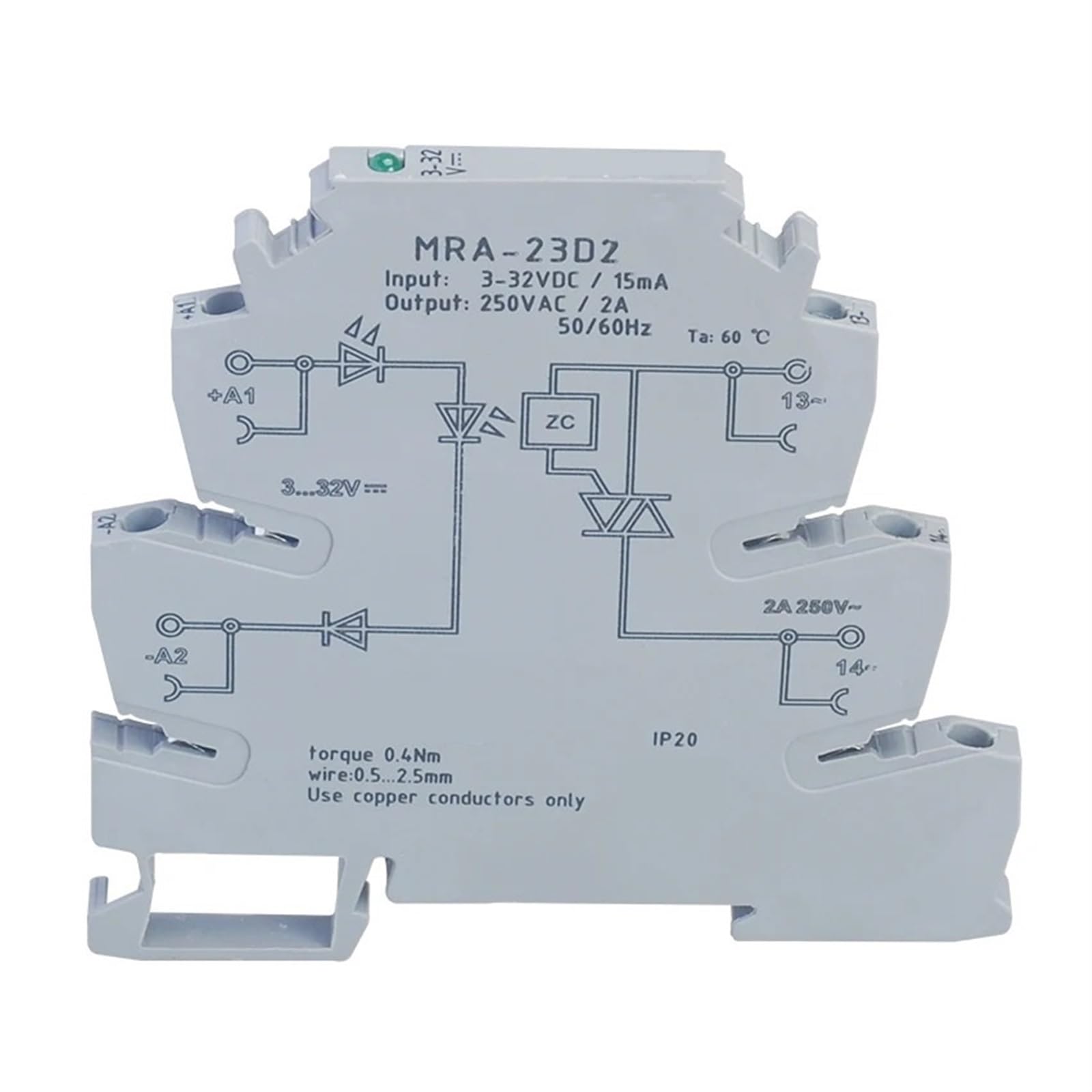 Relais statique DIN MRA-23D2 2A pour carte de contrôle et module d'automatisation