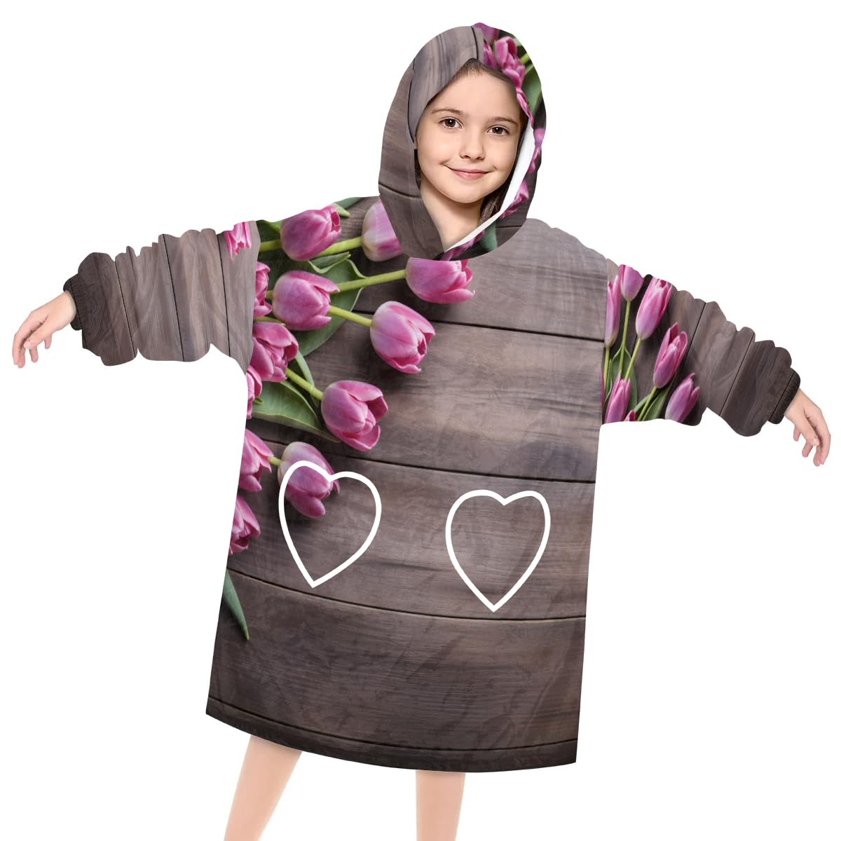 Wearable Blanket Hoodie for Kids, Colorful Tulip Fleece Sweatshirt Blanket Oversized Blanket Sweatshirt with Pocket Flannel Warm Hooded Blanket 6-10 Year Old Girl Boy Gift, One Size