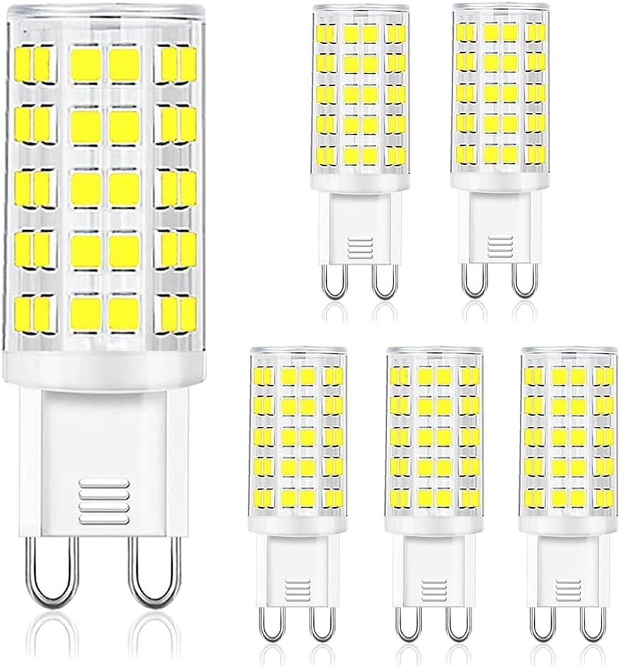 G9 LED Light Bulb Daylight Dimmable 6W,(60W Halogen Equivalent),6000K 120V No-Flicker G9 Bi Pin Base LED Bulbs for Chandeliers, Home Lighting 360° Beam Angle,600LM 6 Packs