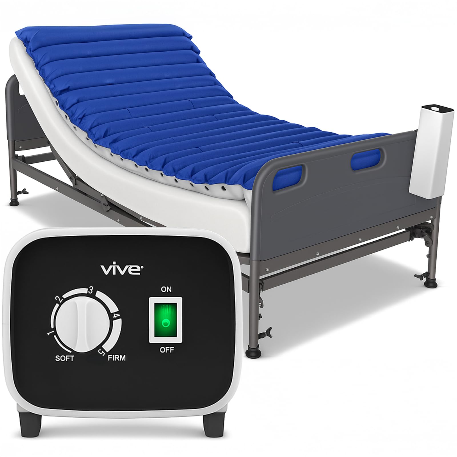 Vive Alternating Pressure Mattress 5" - Air Topper Pad for Bed Sore, Ulcer Prevention, Bedridden Treatment - Inflatable, Quiet Alternative Cover - Fits Hospital Bed - Includes Electric Pump System
