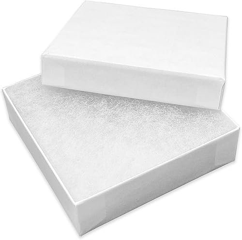 TheDisplayGuys - Paquete de 25 cajas de cartón rellenas de algodón #33 para joyas, color blanco mate (3.5 x 3.5 x 1.0 pulgadas), para envío o