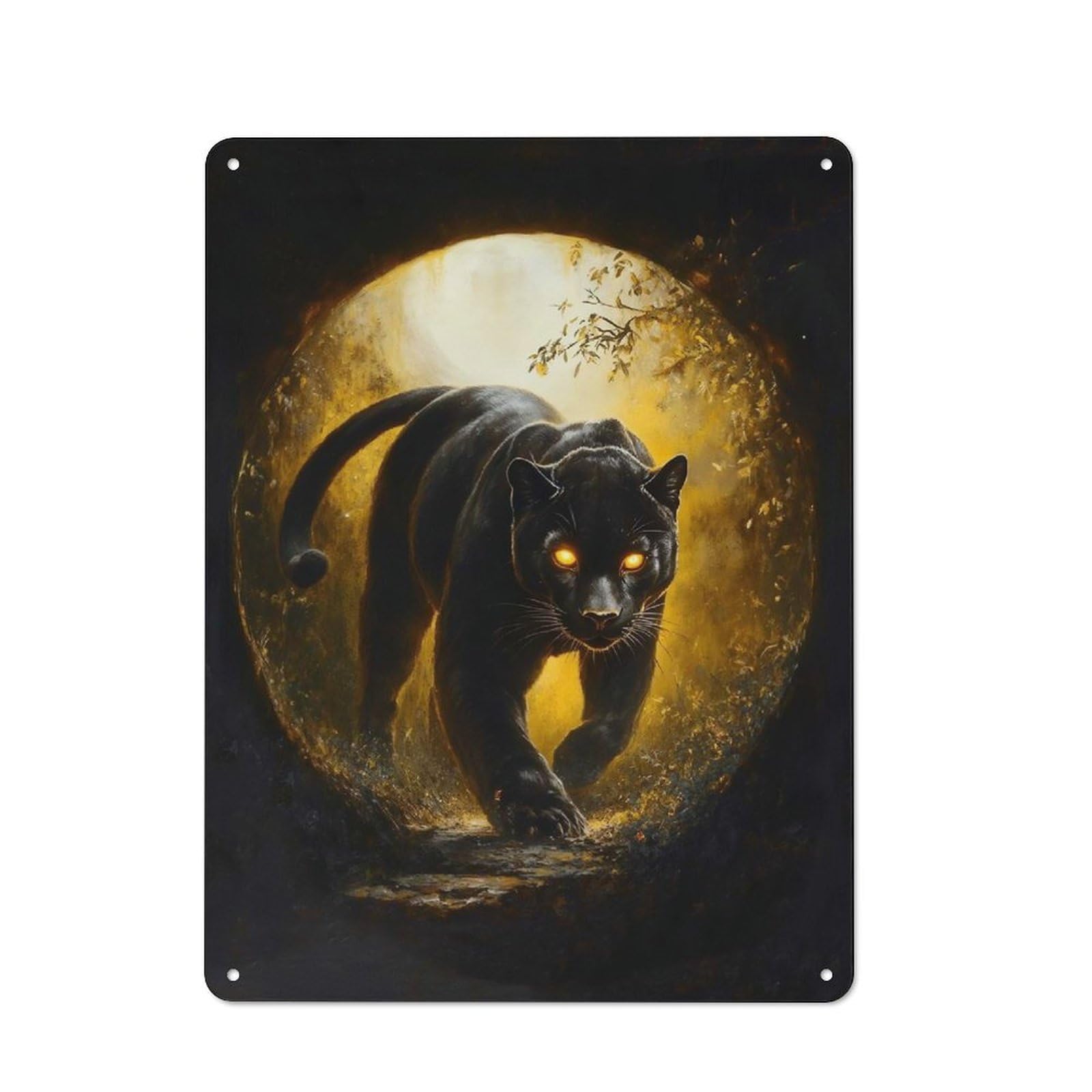 Junmoney Black Panther With Glowing Eyes Retro Metal Wall Sign 40X30cm With For Living Room Wall, Housewarming Wall Decor For People Furnishing Living Room