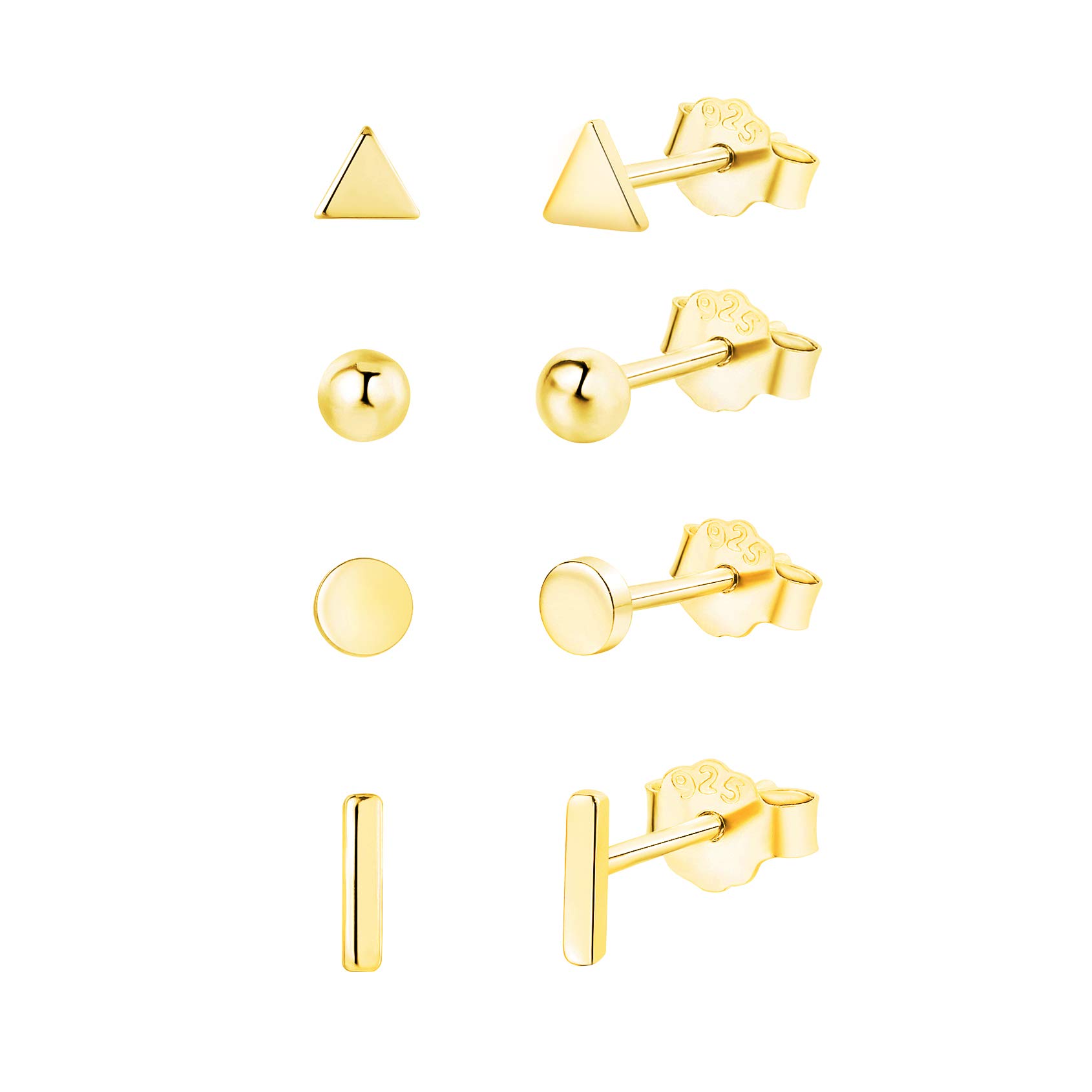 925 Sterling Silver Stud Earrings for Women, 4 Pairs 14K White Gold Plated Hypoallergenic Small Silver Stud Earrings Set for Women Men