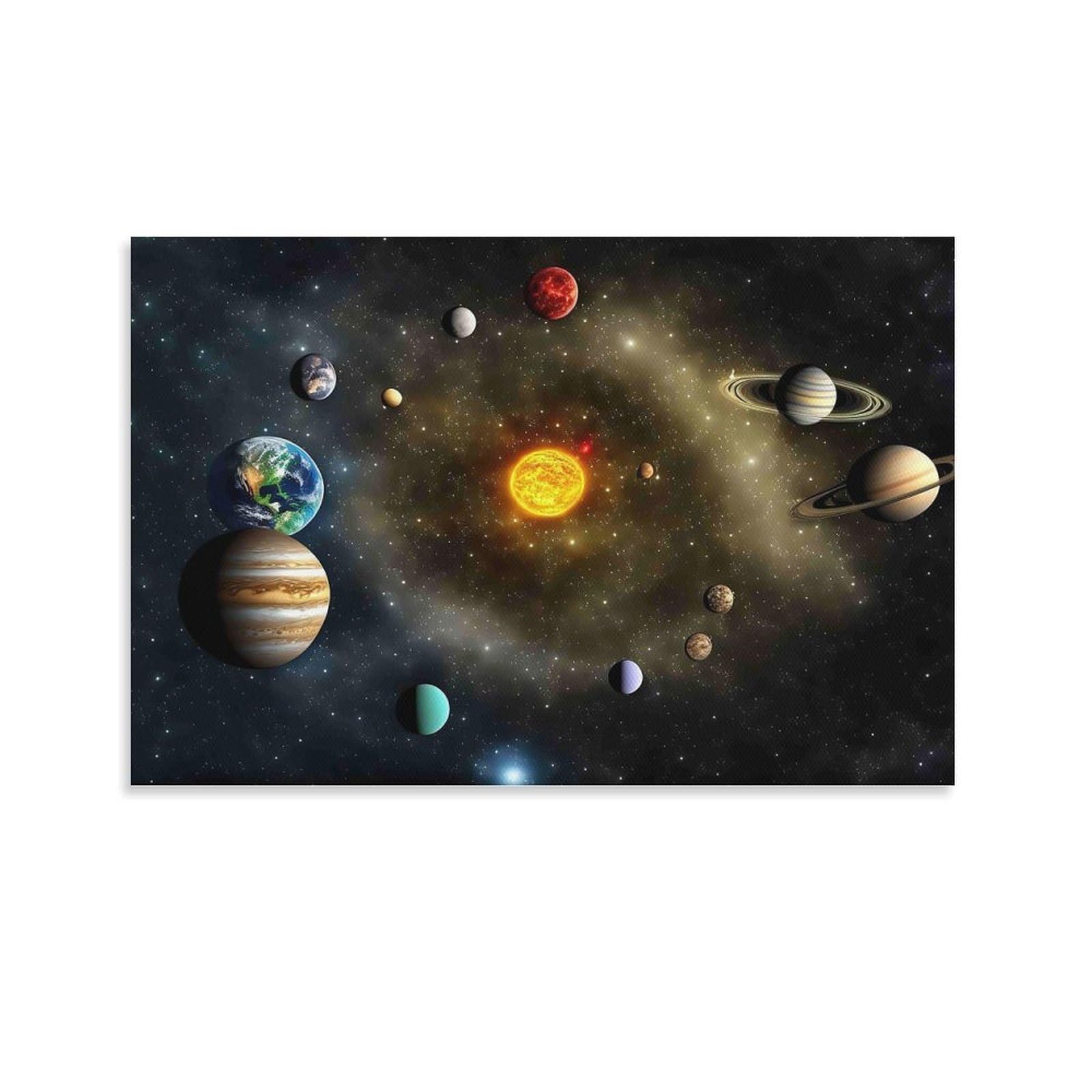 CPLVKWRQJ Solar System Planets Single Solar System Planets Orbiting Central Sun Framed Wall Art - Living Room Focal Point Ready to Hang Fade Resistant Wall Artwork 12x18inch(30x45cm)
