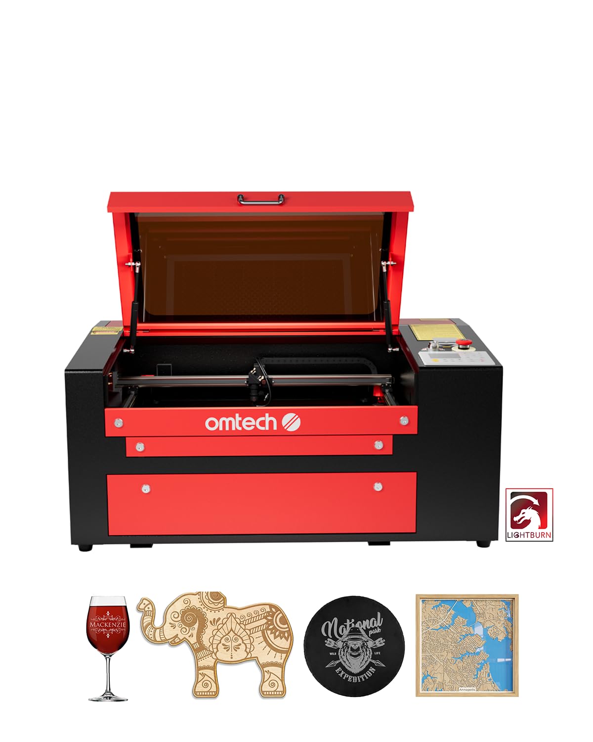 OMTech60W CO2 Laser Engraver with LightBurn, 24x16 Inch Laser Engraving Cutting Machine with 2 Way Pass Air Assist Water Pump, Commercial Laser Engraver Cutter for Wood Glass Acrylic More