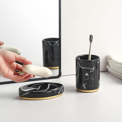 Miniatura 3 de Juego de accesorios para encimera de baño de 5 piezas, dispensador para jabón líquido o loción, jabonera, soporte para cepillos de dientes y 2